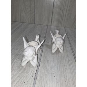 Vintage CCCC Porcelain Angel Candles Sticks Holder White Japan Set Of 2